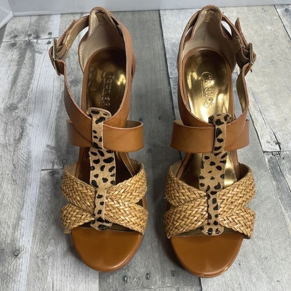 Carlos wedge platform sandals. Brown w/ leopard print. Size 8.5M.Great condition - Picture 2 of 11